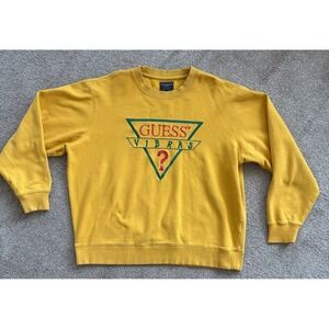 GUESS x J Balvin Vibras Yellow Crewneck Sweatshirt XXL Embroidered Logo Rare